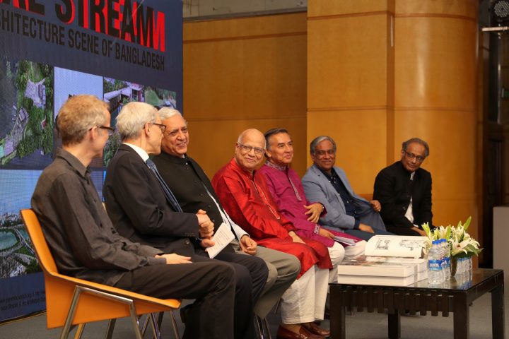 From the left, Nikalus Graber, HE René Holenstein, Gowher Rizvi, Abul Maal Abdul Muhith, Abul Khair, Mahfuz Anam, Kazi Khaleed Ashraf.
