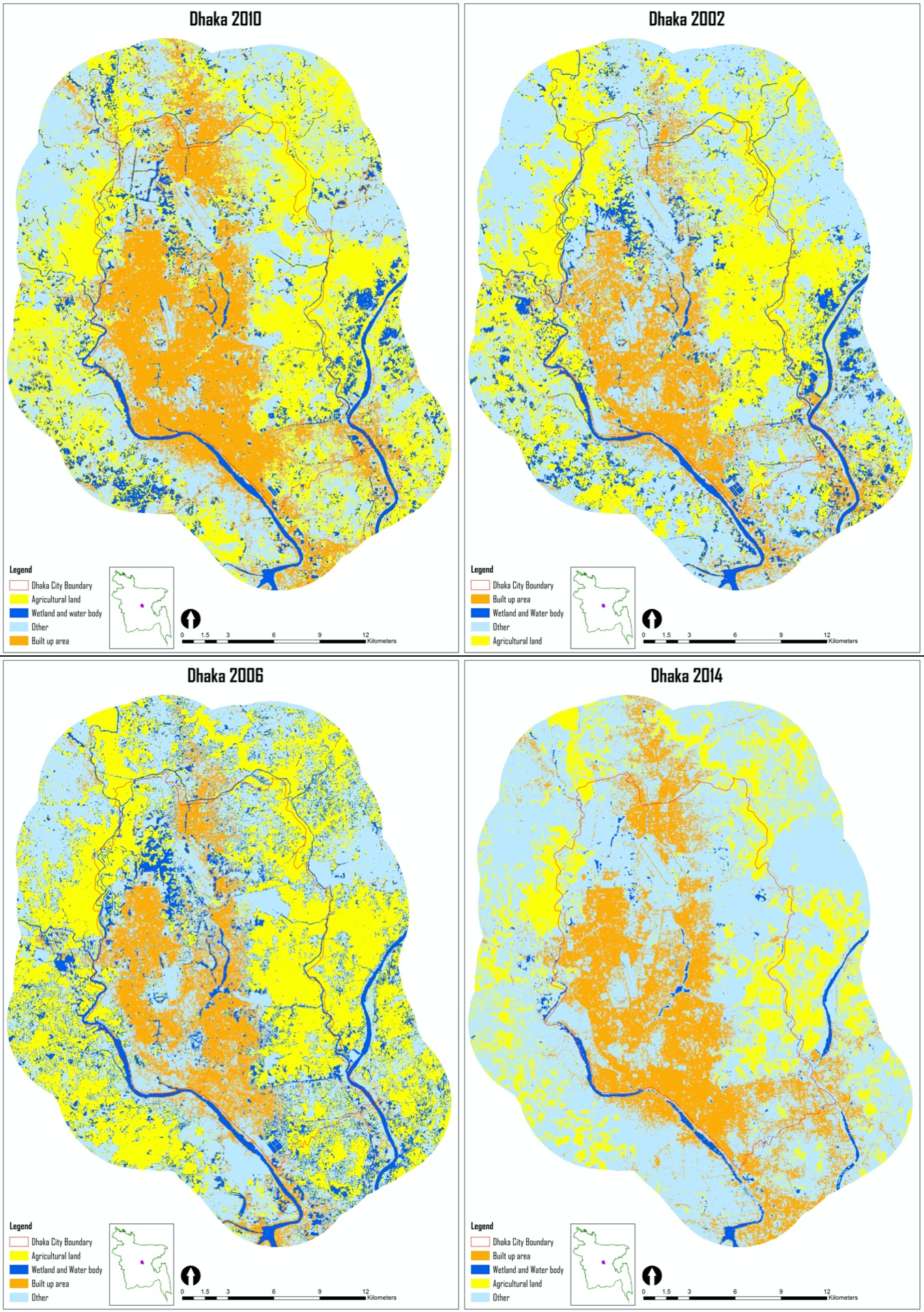 Spatial pattern of farmland loss of Dhaka city