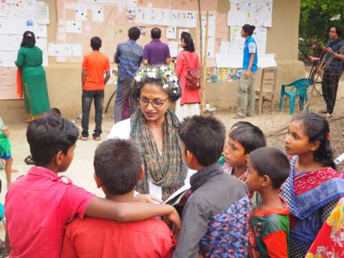 Marina Tabassum with the local children at Daspara of Chougachha, Jessore 